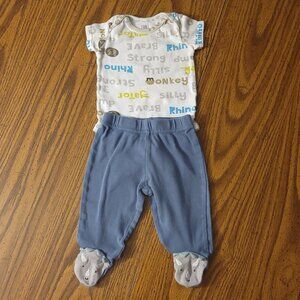 Carters Rhino Footie Pants and Rhino/Monkey Onesie Size 3 Months